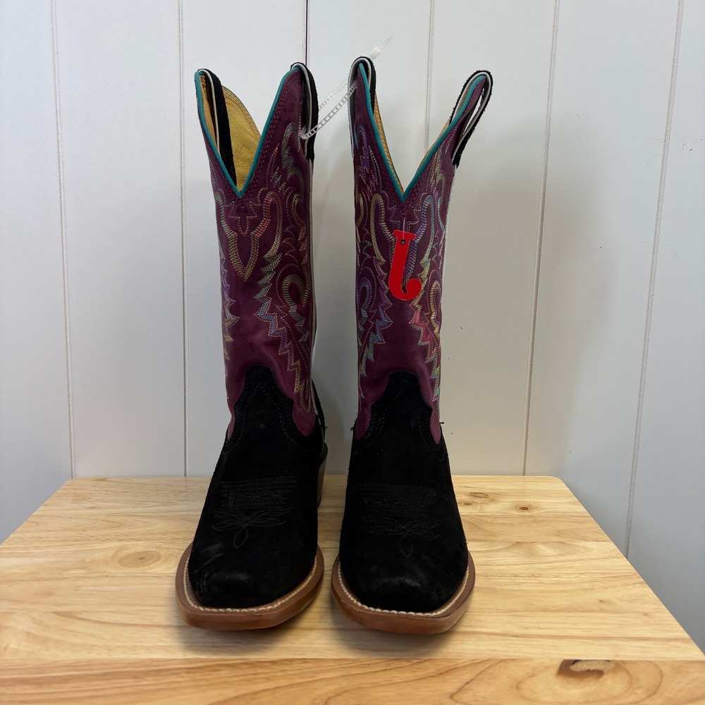 Justin Western Rodeo Suede Cowboy Boots Womens Size 7.5 Boho Cowgirl Embroidered - Picture 3 of 8